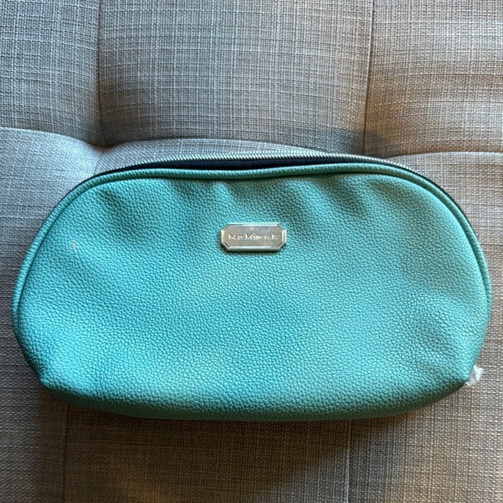 Bare Minerals Light Blue Cosmetic Bag with Top Zip Closure NWOT